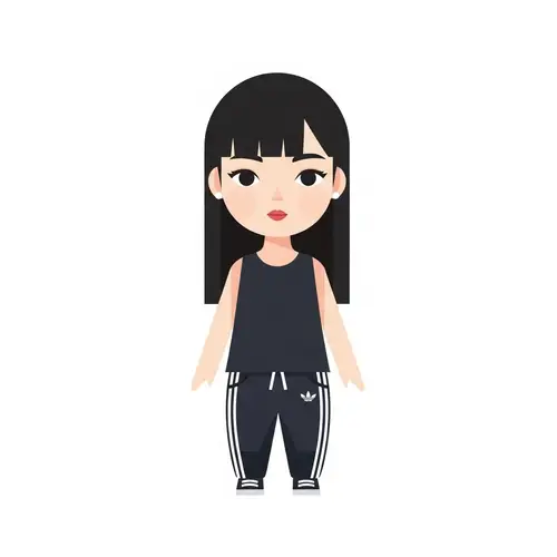 Geometric Flat Illustration of Japanese Girl in Unique Style