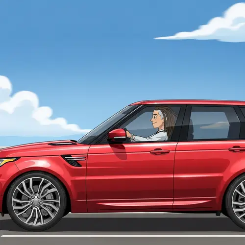 Light-Skinned Cartoon Guy in Red Range Rover Sport