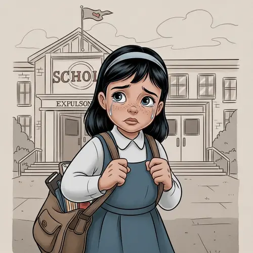 Heartbreaking 2D Disney Style Illustration of Girl Getting Expelled from School