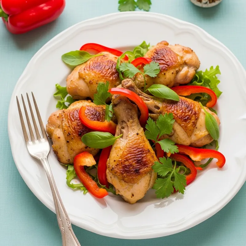 Colorful and Delicious Chicken Dish on Plate with Fresh Vegetables