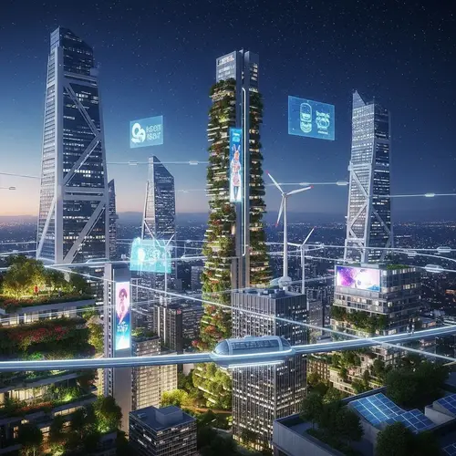Futuristic City Skyline: Harmony of Technology and Nature