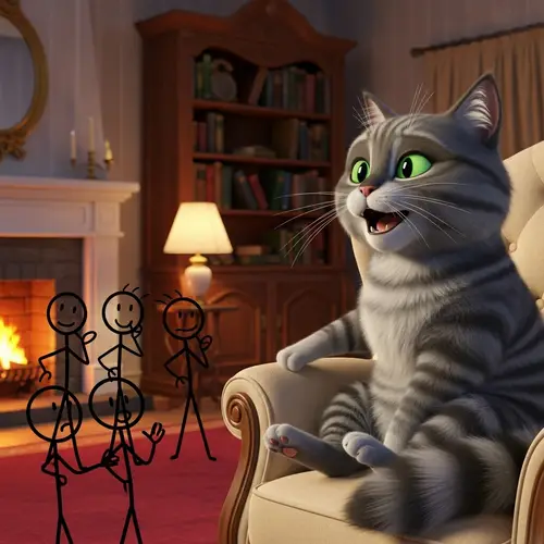 Captivating Talking Cat in Cozy Living Room Scene