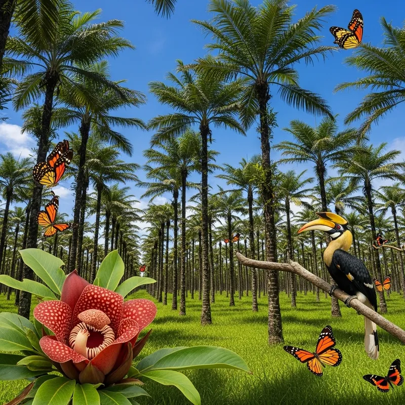 Sago Palm Plantation in Lush Tropical Peat Swamp with Rafflesia, Hornbill & Butterflies