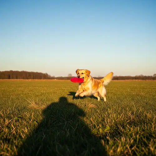 Cheerful Golden Retriever Playing in Sunlit Field