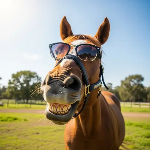 Joyful Horse with Stylish Sunglasses on a Sunny Day