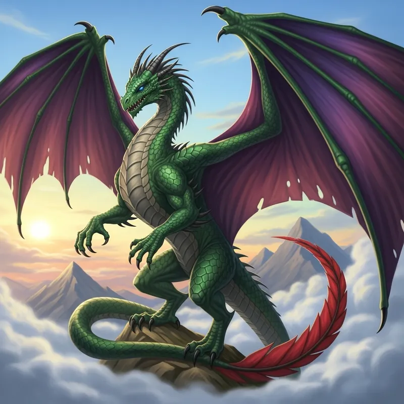Draw Dragon - Emerald Green Scales, Violet Wings