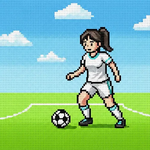 64-Bit Pixel Art Soccer Girl in Action