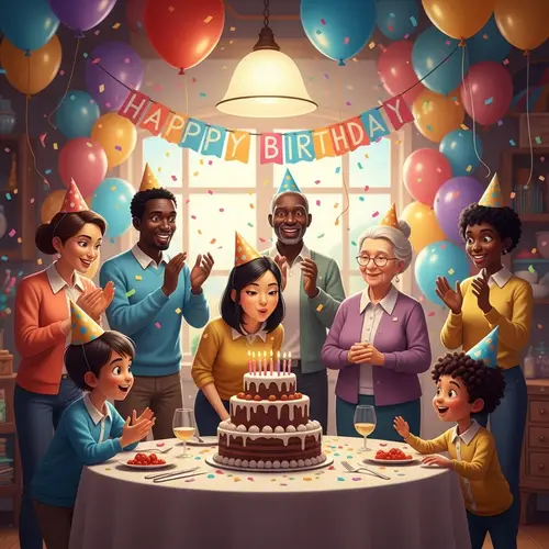Joyous Birthday Celebration with Diverse Group of People