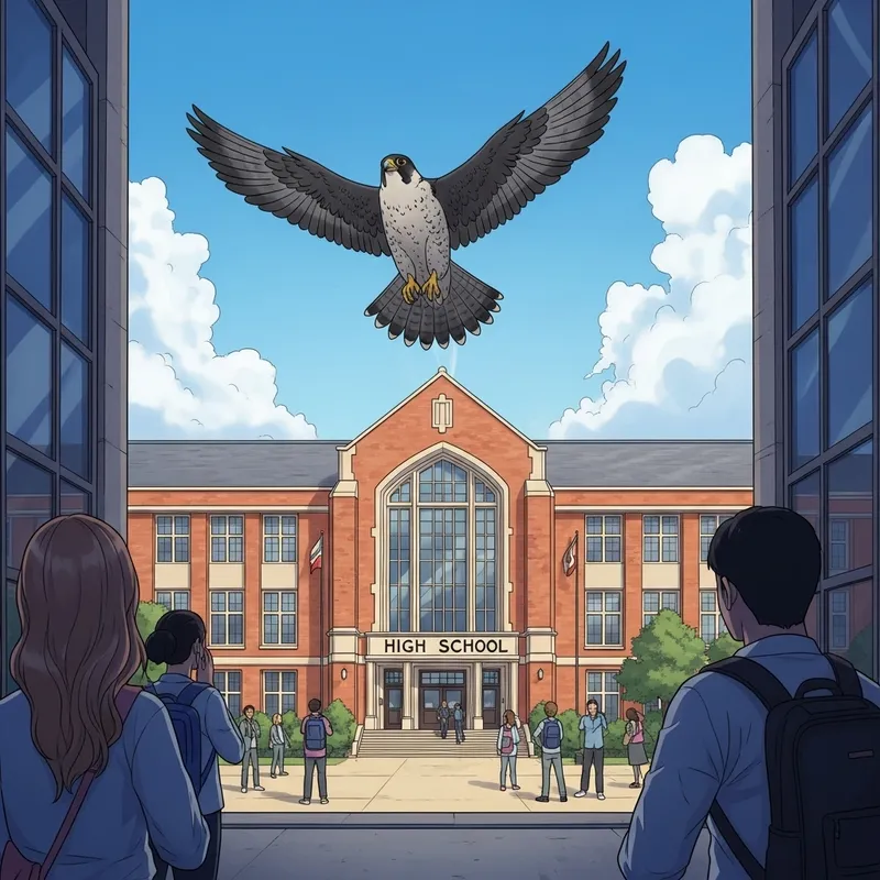 Majestic Falcon Leaving High School Campus