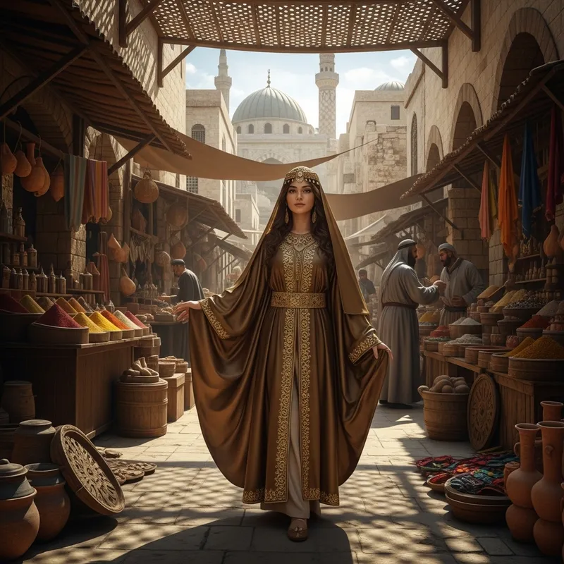 Arabic Girl in Traditional Attire at Market Arabic Girl in Traditional Attire at Market