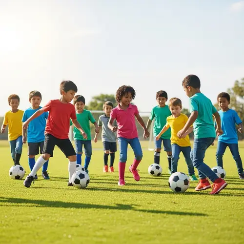 Diverse Children Joyfully Playing Soccer on Grass Field