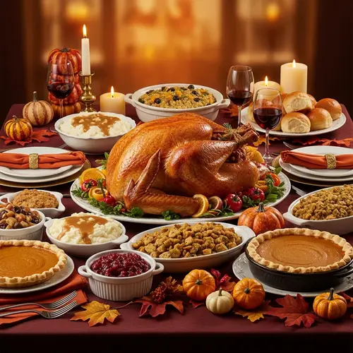 Festive Thanksgiving Table Setting with Traditional Dishes | Food Photography