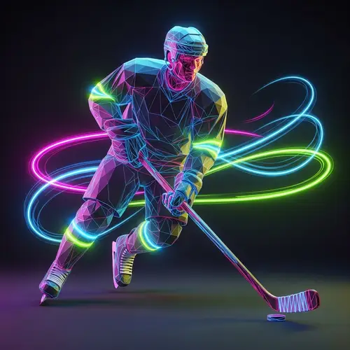 Polygonal 3D Hockey Player in Neon Colors | Futuristic Design