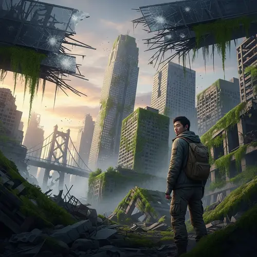 Post-Apocalyptic City: Desolate Ruins and Nature Reclamation