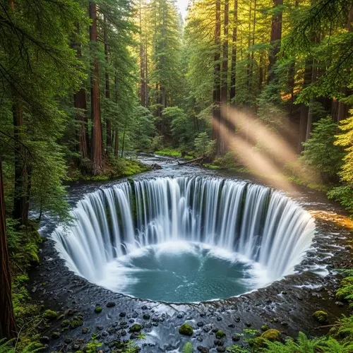 Circular Waterfall Surrounded by Magnificent Trees