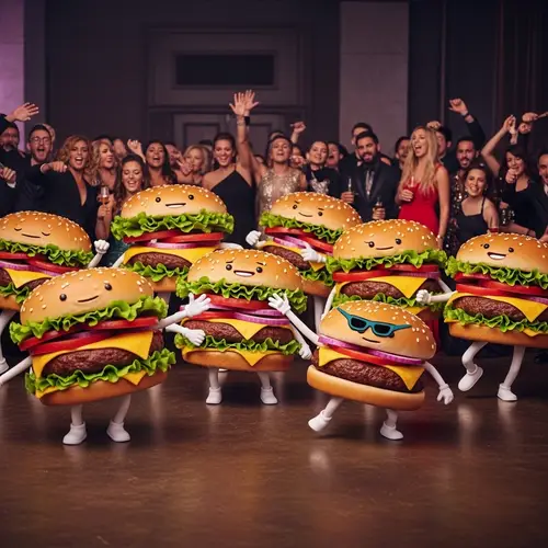 Dancing Hamburgers at Lively Party