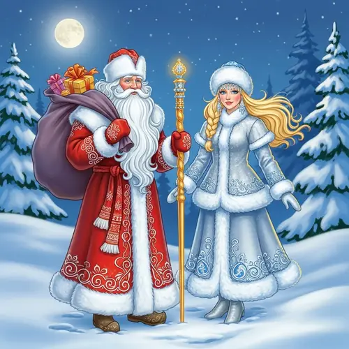 Ded Moroz and Snegurochka: Slavic Holiday Scene