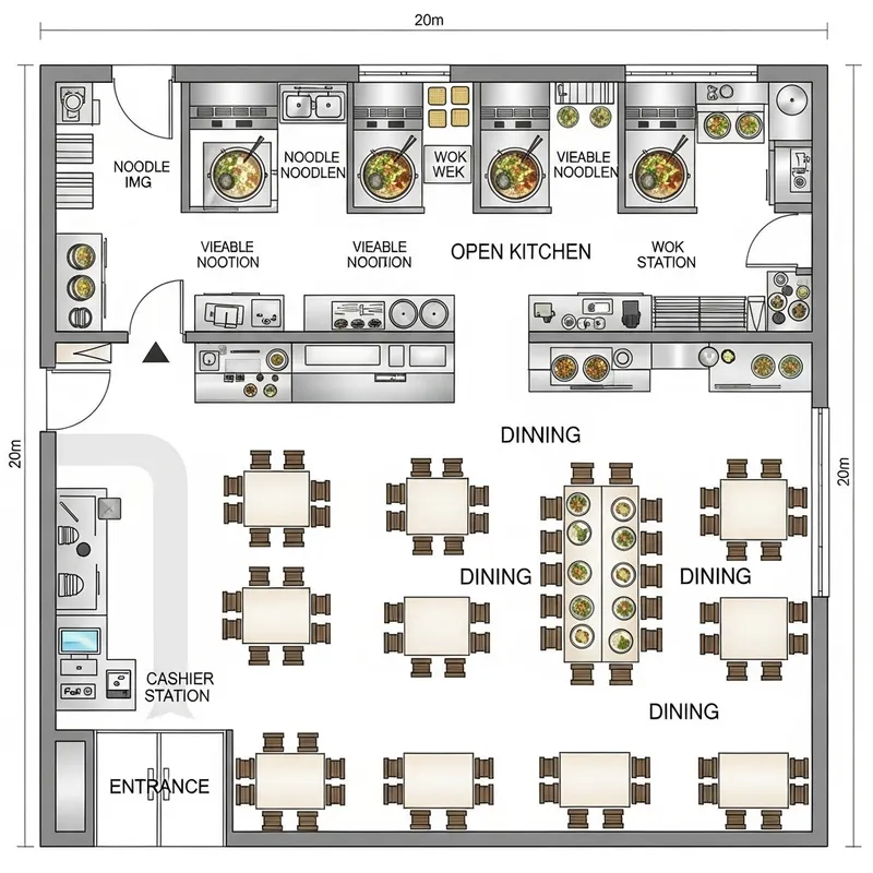 Cart Noodle Restaurant Floor Plan Design