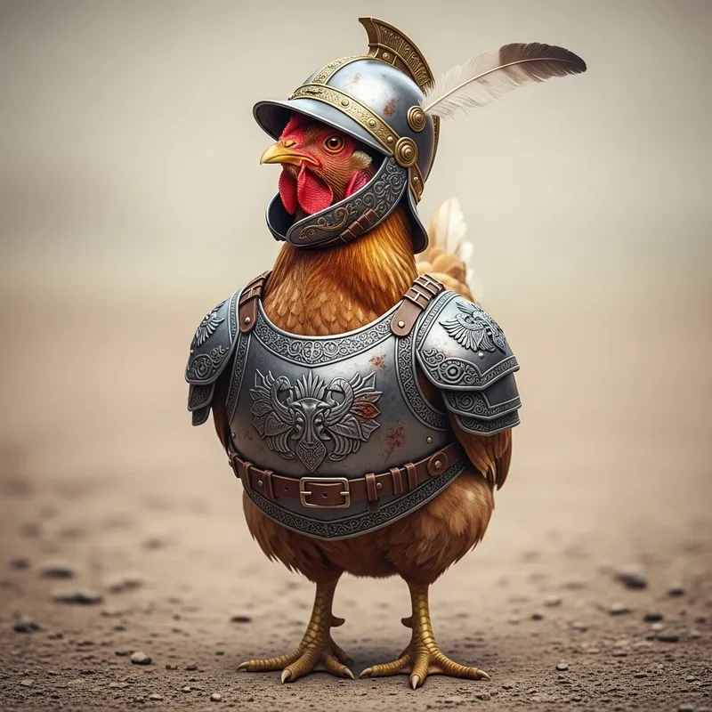 Feathered Chicken Soldier in Ornate Armor