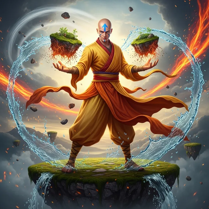 Avatar Aang Mastering All Elements - A Stunning Visual
