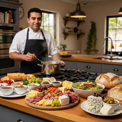 Delicious Gourmet Foods in a Rustic Kitchen