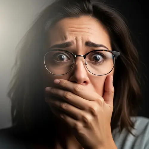 Mixed-Descent Woman Looking Frightened with Glasses