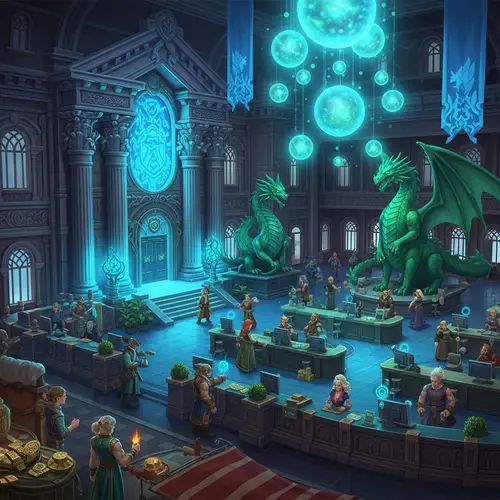 Magical Bank in City | Enchanting Structure with Dragon Statue