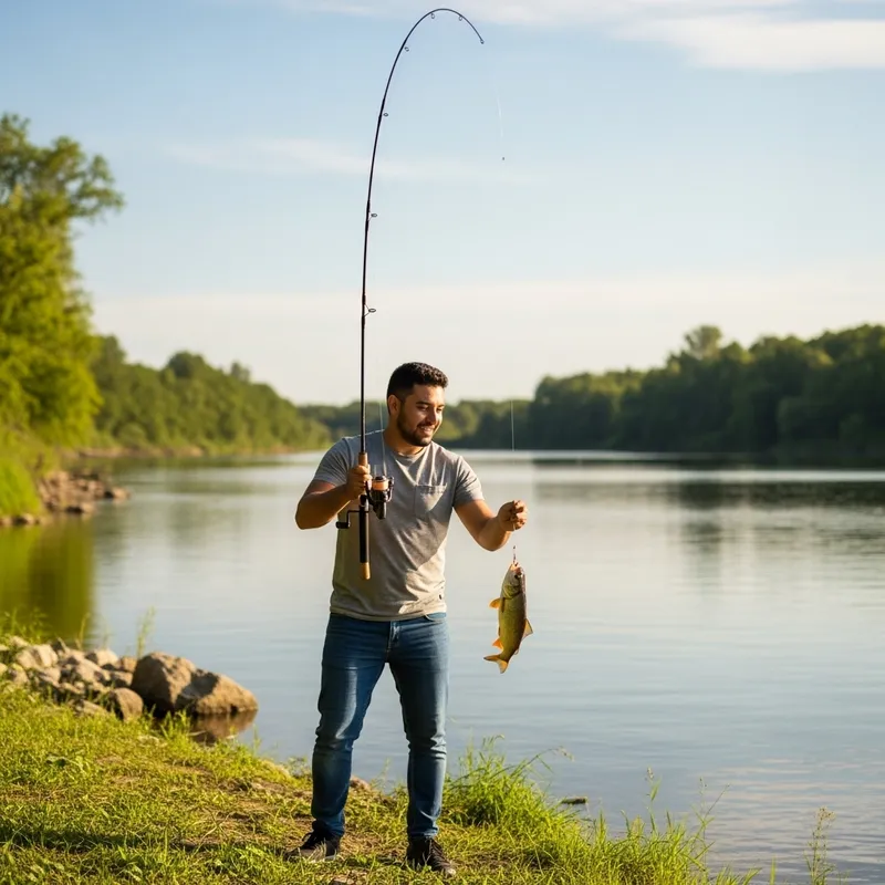 Strong Fisherman Battles River Waters for Summer Catch