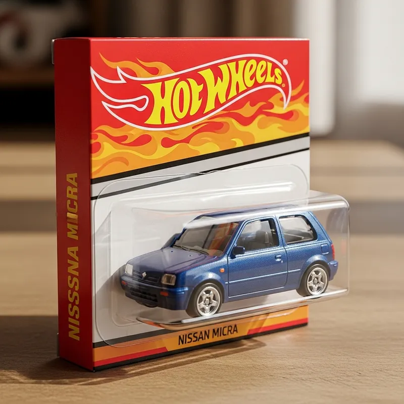 Miniature Dark Blue Nissan Micra 1989 Silver Wheels Hotwheels Toy in Box
