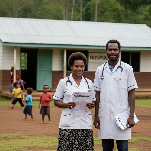 Melanesian Male Doctor & Female Nurse in Papua New Guinea Village Hospital