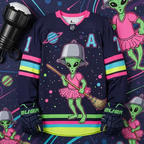 Neon Marvin the Martian Ice Hockey Jersey | Sci-Fi Inspired Design