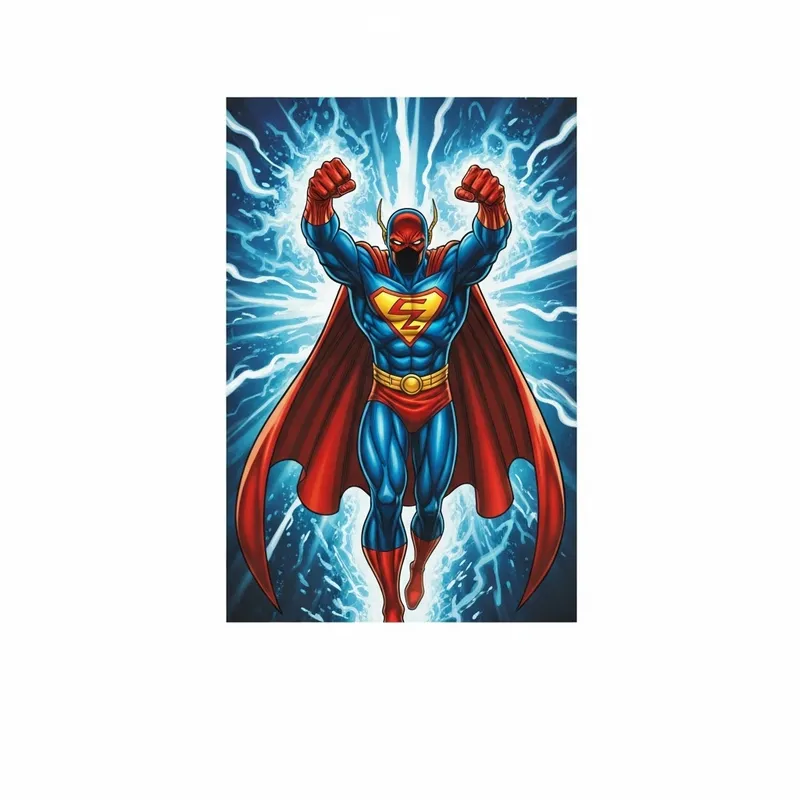 Dynamic Superhero in Action Pose | Vibrant Comic Book Colors