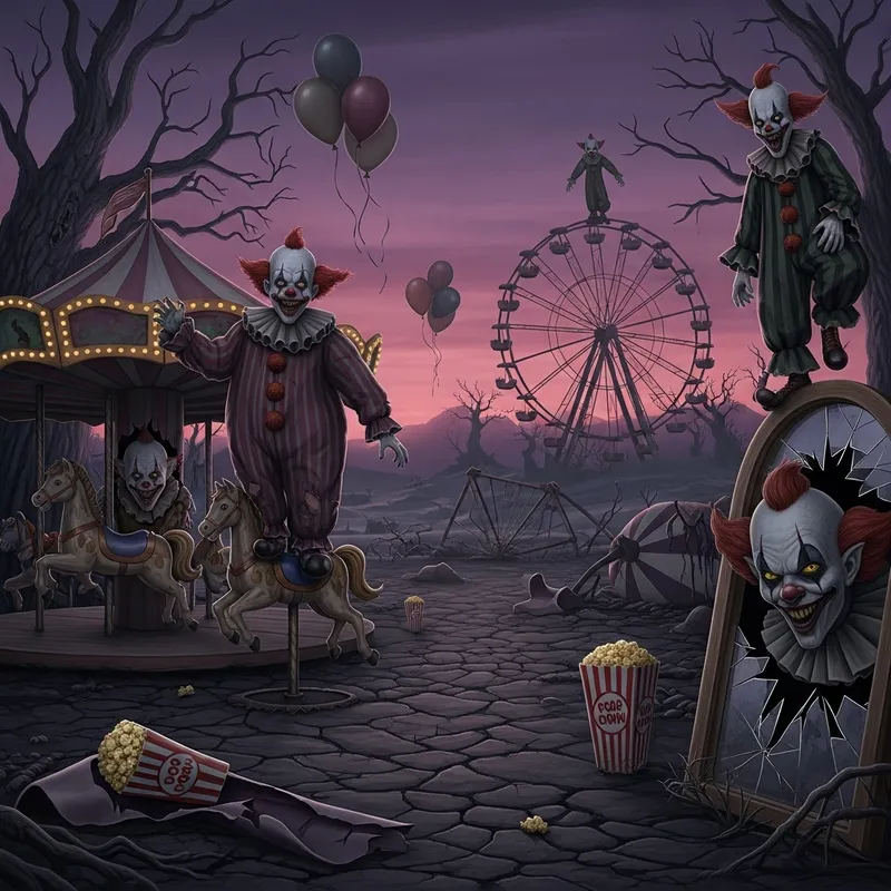 Dark Clowns: Unsettling Nightmarish Landscape