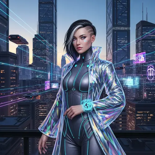 Realistic and Futuristic Image of Woman with Black Hair and Fair Skin