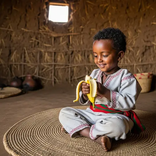 Young Ethiopian Boy Eating Ripe Banana | Rural Lifestyle