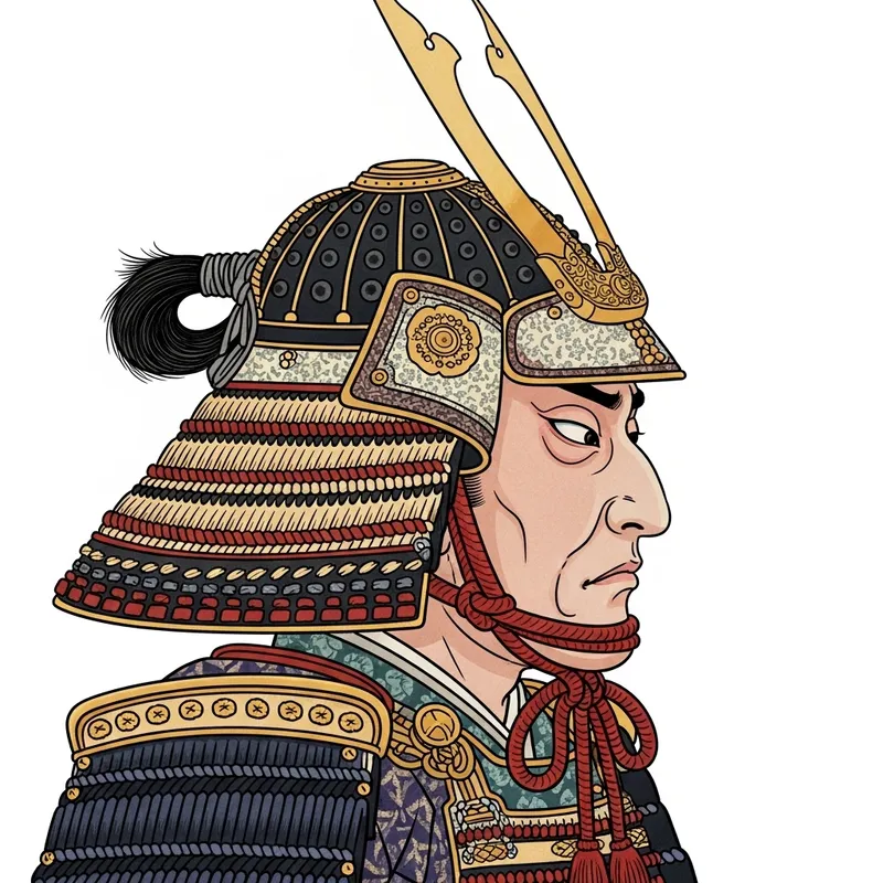 Japanese Samurai Profile: Clean-Shaven Face & Kabuto Helmet