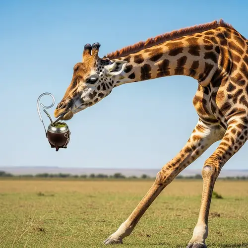Graceful Giraffe Enjoying Yerba Mate in Savannah