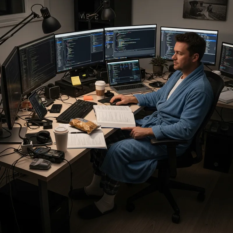 Satoshi Nakamoto Working from Home in His Underwear