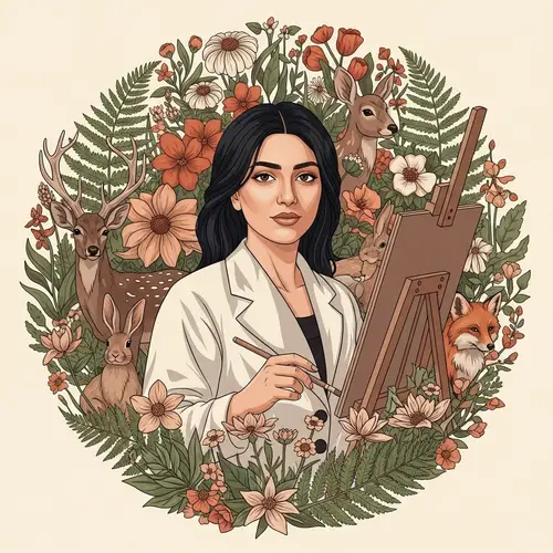 Middle-Eastern Female Artist Surrounded by Flora and Wildlife