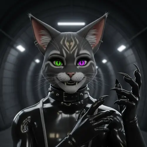Unique Latex Cat Costume in Atmospheric Underground Tunnel