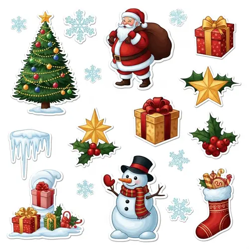 Festive Christmas Stickers Collection | Traditional Symbols & Winter Themes