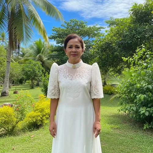 Traditional White Filipiniana Dress: Butterfly Sleeves & Local Fabrics
