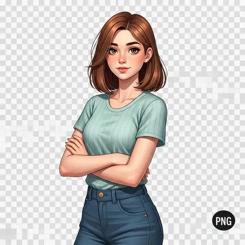 Young Caucasian Girl in Casual Attire - Transparent PNG Image