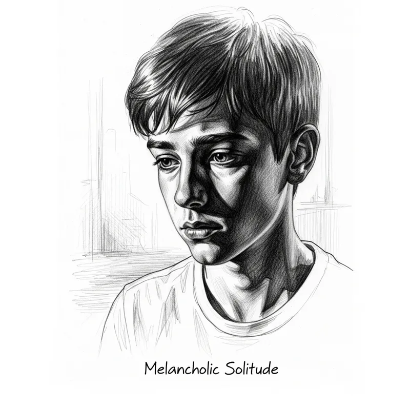 Melancholic Teenage Boy | Lost Gaze Pencil Sketch