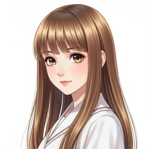 Anime-Style Illustration of Young Girl with Lustrous Light Brown Hair