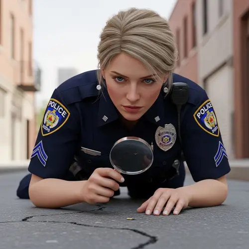 Professional Female Police Officer in Blue Uniform Shirt
