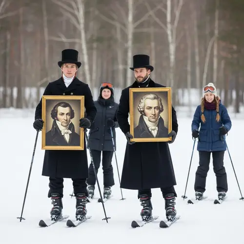 Evgeny Onegin & Vladimir Lensky Skiing with Friends | Russian Literature Skiing Tribute