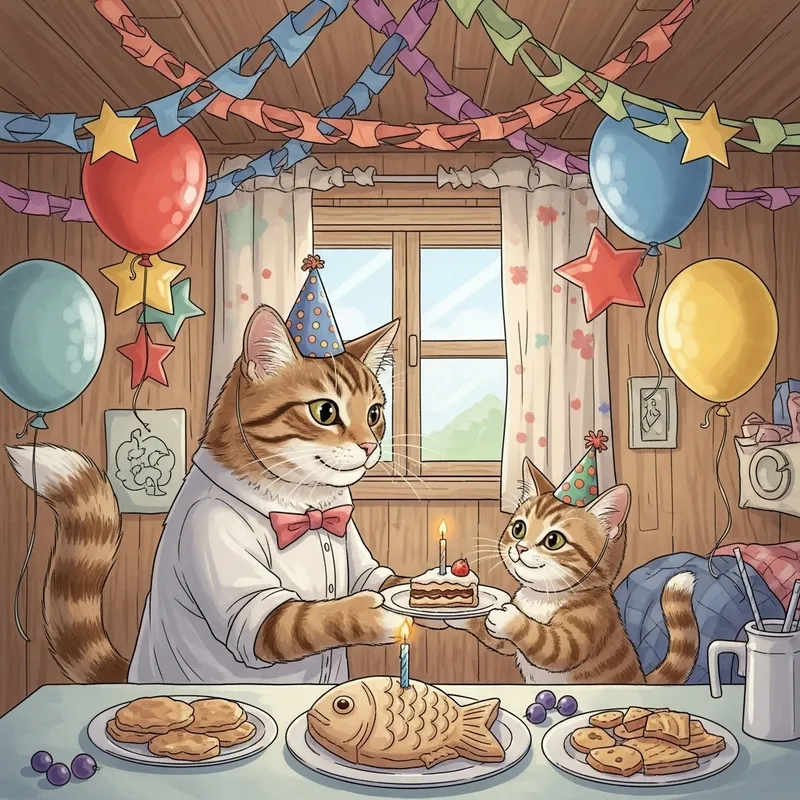 Mother Cat & Kitten Birthday Party | Colorful Festive Celebration