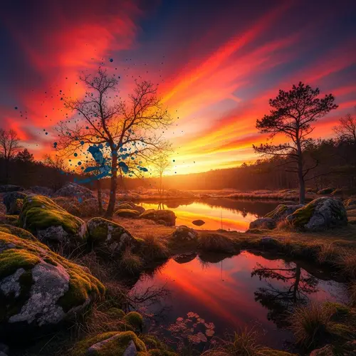 Indulgent Vista Embracing Chaos and Order | Abstract Sunrise Art