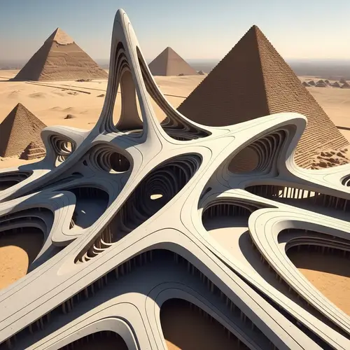 Futuristic Egyptian Pyramids by Zaha Hadid Style